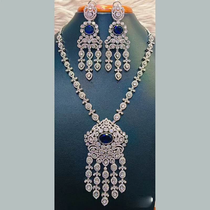 Layered Gold Necklaces-Jain Jewellers Silver Plated  AD Long  Necklace Set