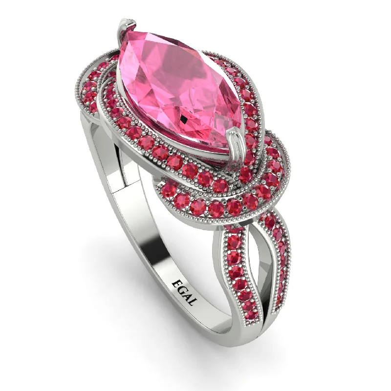 Stylish Gemstone Wedding Bands-Milgrain Marquise Pink Moissanite Engagement Ring - Marley No. 812