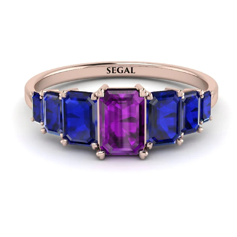 Unique Gemstone Engagement Rings-Emerald Cut Amethyst Geometrical Ring - Briella No. 314