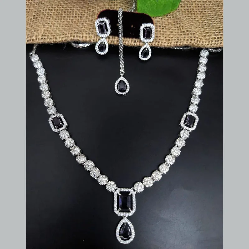 Vintage Style Necklaces-Aamrapali Silver Plated AD Necklace Set