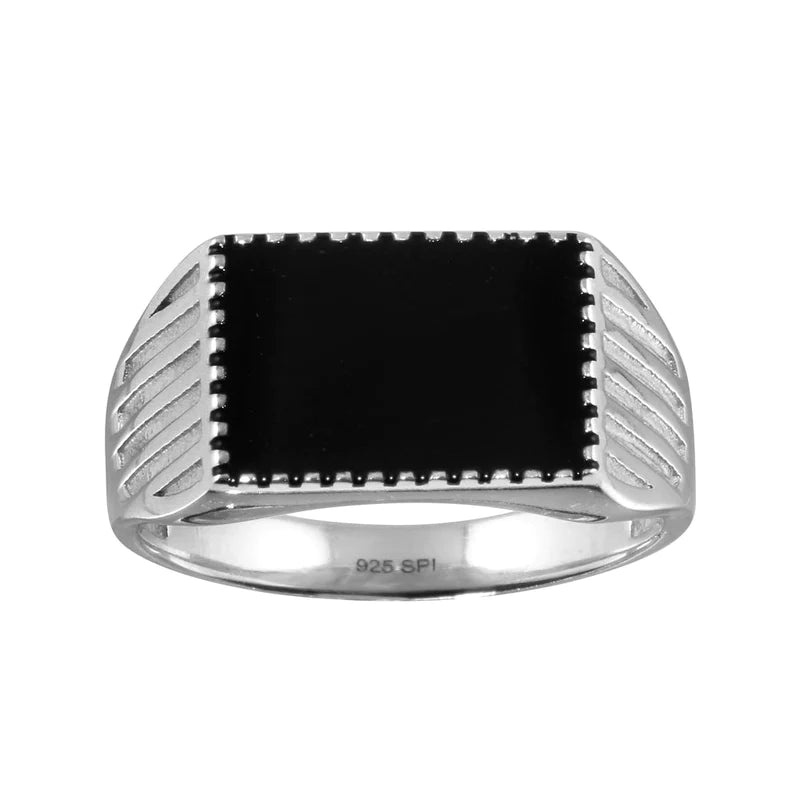 Classic Engagement Rings-Silver 925 Rhodium Plated Black Enamel Ring