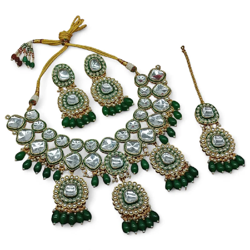 Customizable Gold Necklaces-Gehana Mahal Gold Plated Kundan Crystal Stone And Beads Necklace Set