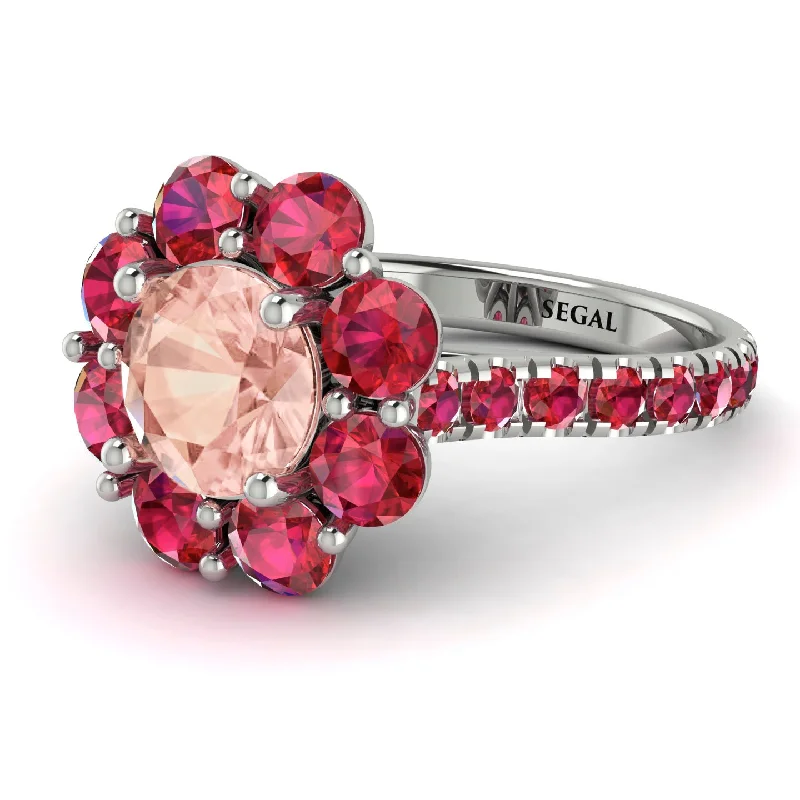 Handcrafted Engagement Rings-Glamorous Morganite Halo Engagement Ring - Amaya No. 912