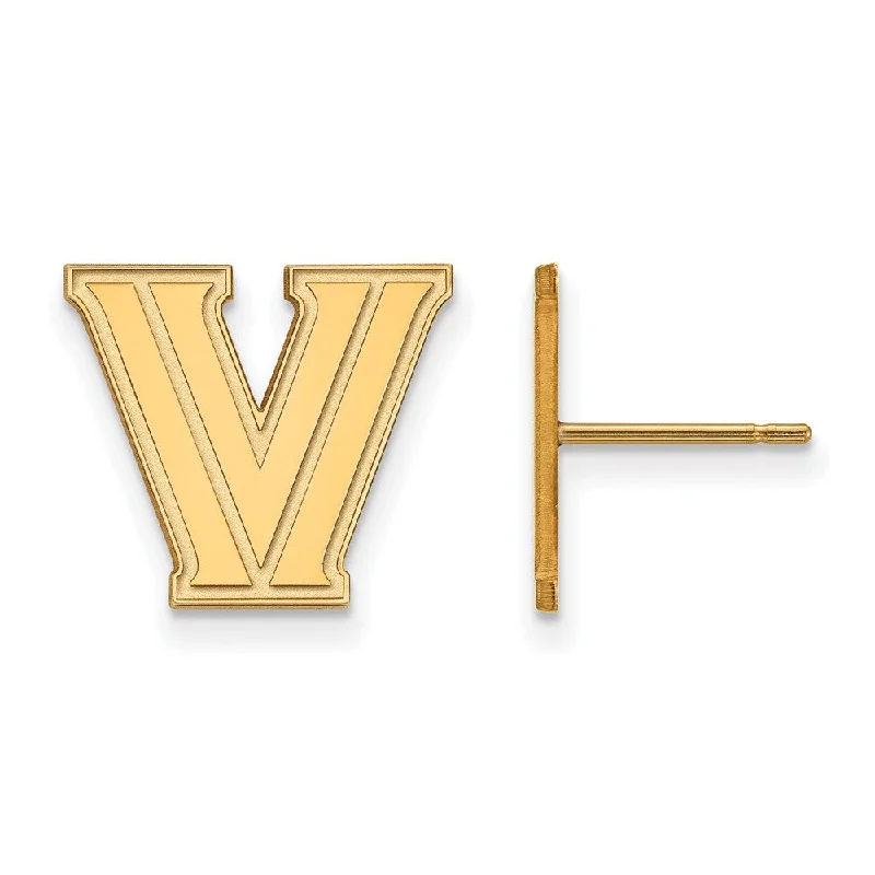 Boho Earrings for Weddings-10k Yellow Gold Villanova University Small Initial V Post Earrings