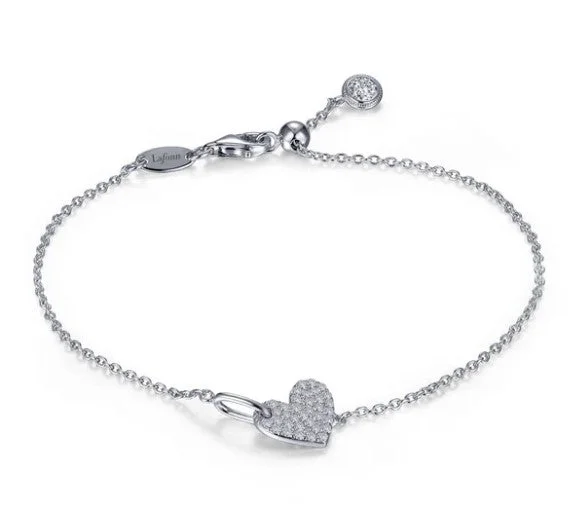 Adjustable Bracelets for Women-Sterling Silver Simulated Diamond Pave Heart Charm Bracelet by Lafonn