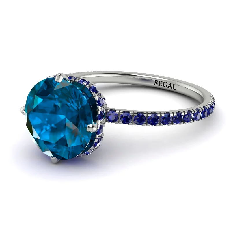 High-Quality Wedding Bands-Double Hidden Halo Blue Topaz Engagement Ring - Angelina No. 515