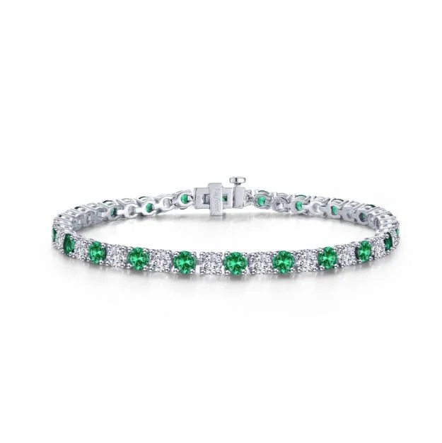 Classic Gold Bracelets-Sterling Silver 11 CTW Simulated Diamond & Simulated Emerald Tennis Bracelet by Lafonn