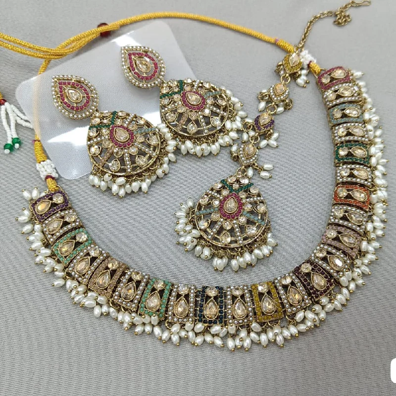 Heart-Shaped Diamond Necklaces-Rani Sati Jewels Gold Plated Crystal and Pearl Necklace Set