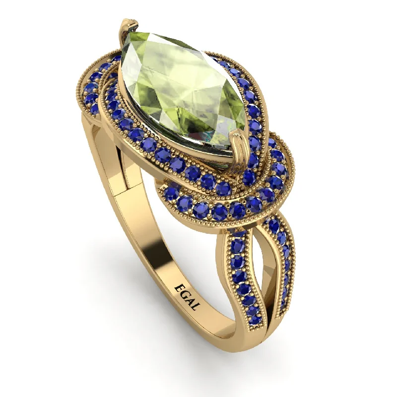 Bold Wedding Bands-Milgrain Marquise Peridot Engagement Ring - Marley No. 713