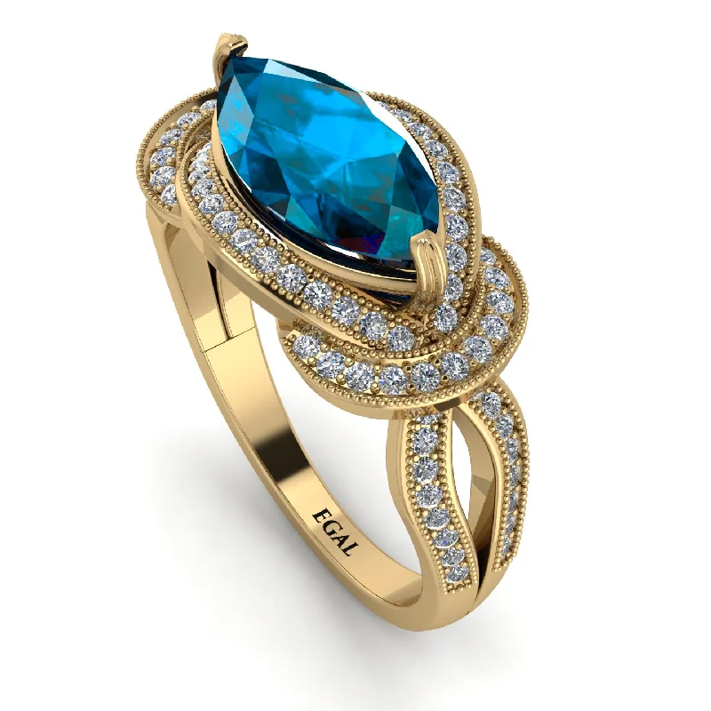 Luxury Diamond Wedding Rings-Milgrain Marquise Blue Topaz Engagement Ring - Marley No. 501