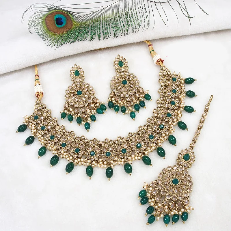 Designer Gold Necklaces-Mangalmani Jewels Gold Plated Crystal Stone Pearl And Beads Necklace Set