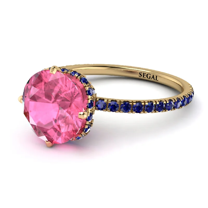 Fashionable Gemstone Wedding Rings-Double Hidden Halo Pink Moissanite Engagement Ring - Angelina No. 813