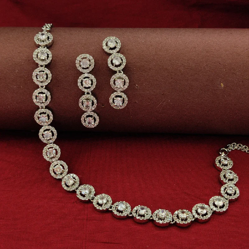 Simple Gold Necklaces-Aamrapali Silver Plated AD Necklace Set