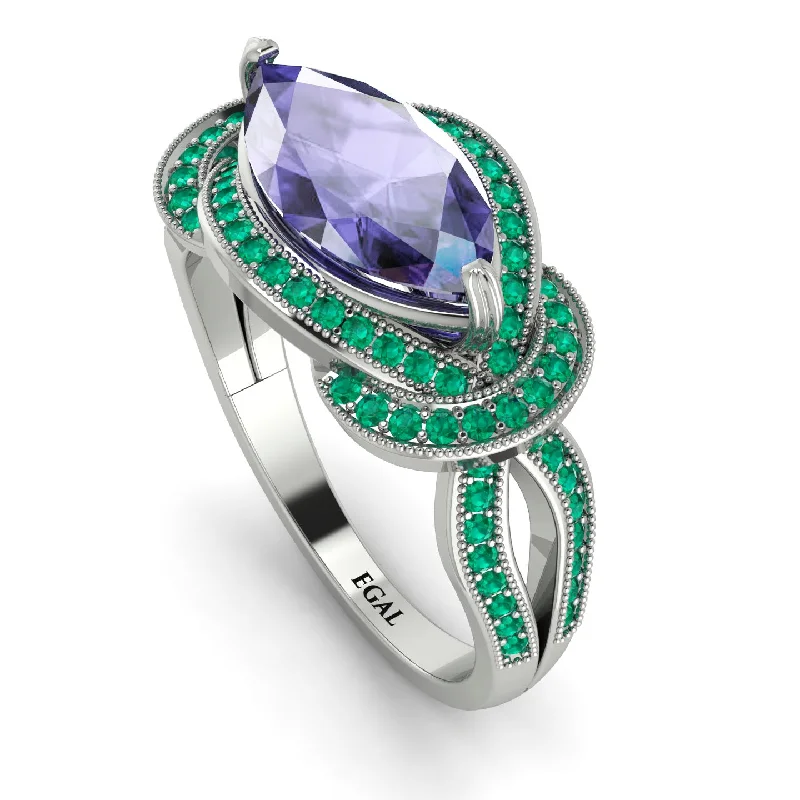 Colorful Wedding Rings-Milgrain Marquise Tanzanite Engagement Ring - Marley No. 206