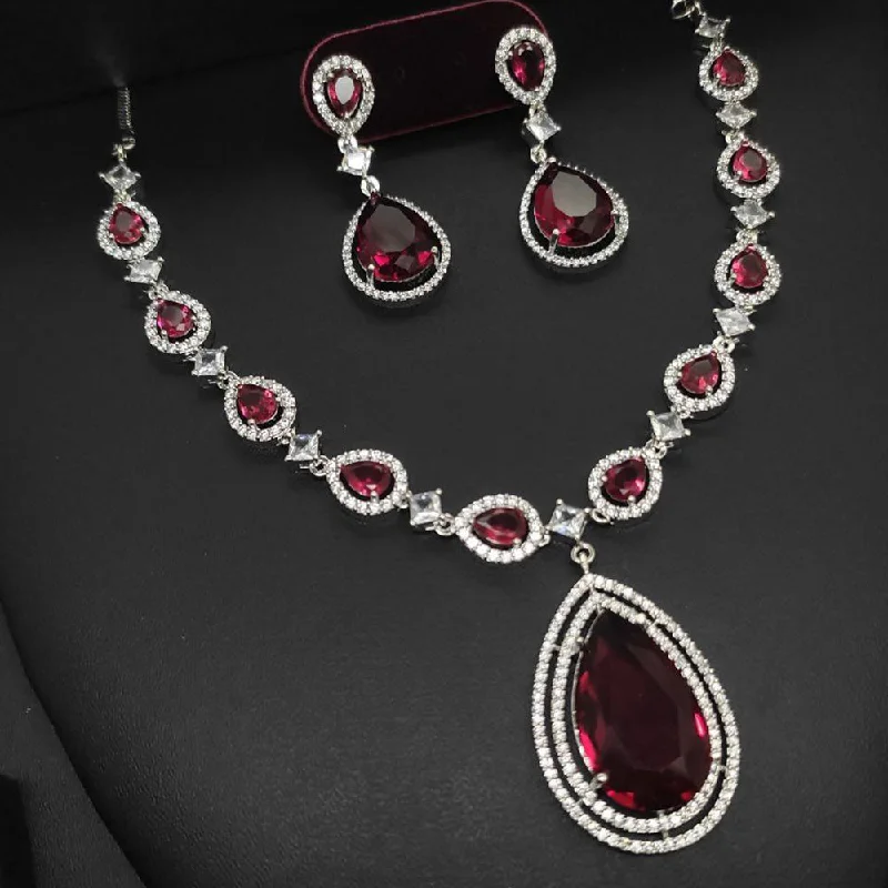 Designer Gemstone Necklaces-Aamrapali Silver Plated AD Necklace Set