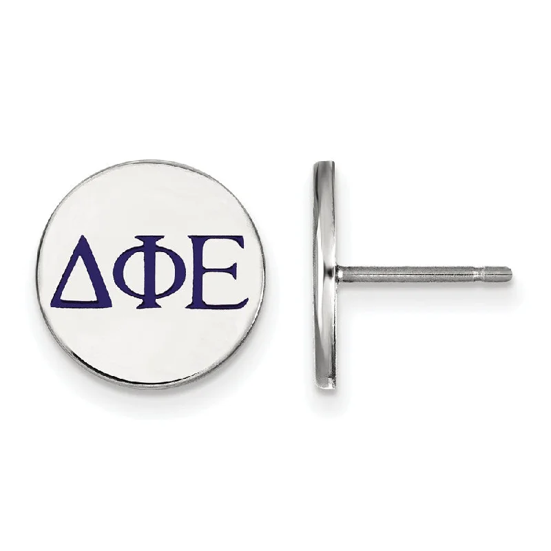 Sterling Silver Earrings-Sterling Silver Delta Phi Epsilon Enamel Greek Letters Post Earrings