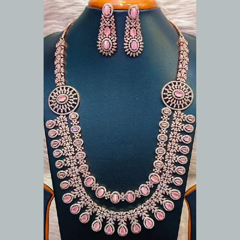 Delicate Silver Necklaces-Jain Jewellers Rose Gold Plated  AD Long  Necklace Set