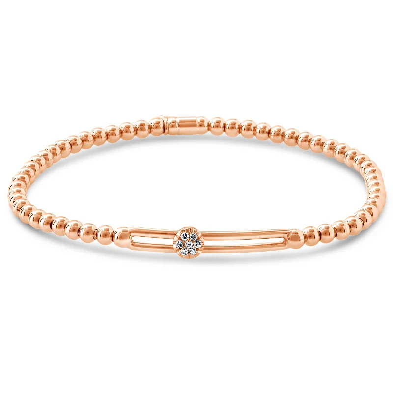 Statement Gold Bracelets-Hulchi Belluni Fidget Bracelet with Single Pave Diamond Moveable Station Rose Gold Stretch Stackable