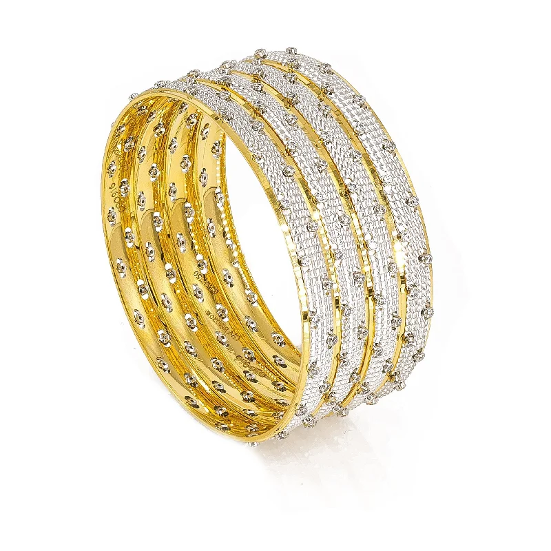 Traditional Silver Bangles-22K Two Tone Gold Textured Bangles W/ Cubic Zirconia