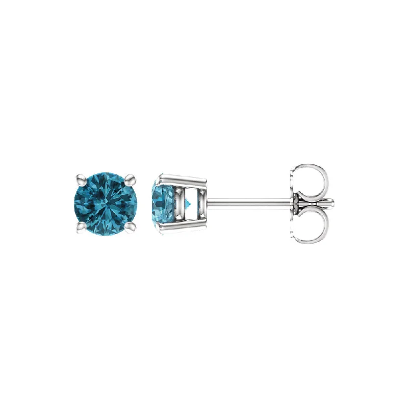 Long Statement Earrings-5mm Round Blue Zircon Stud Earrings in 14k White Gold