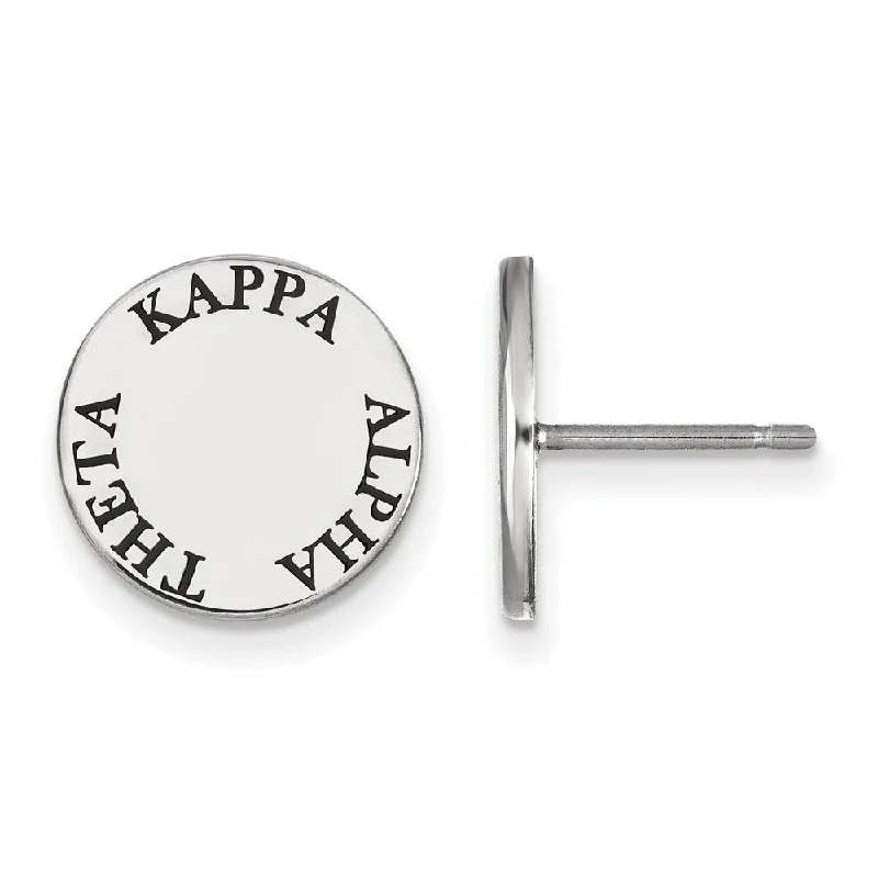 Comfortable Hoop Earrings-Sterling Silver Kappa Alpha Theta Black Enamel Post Earrings