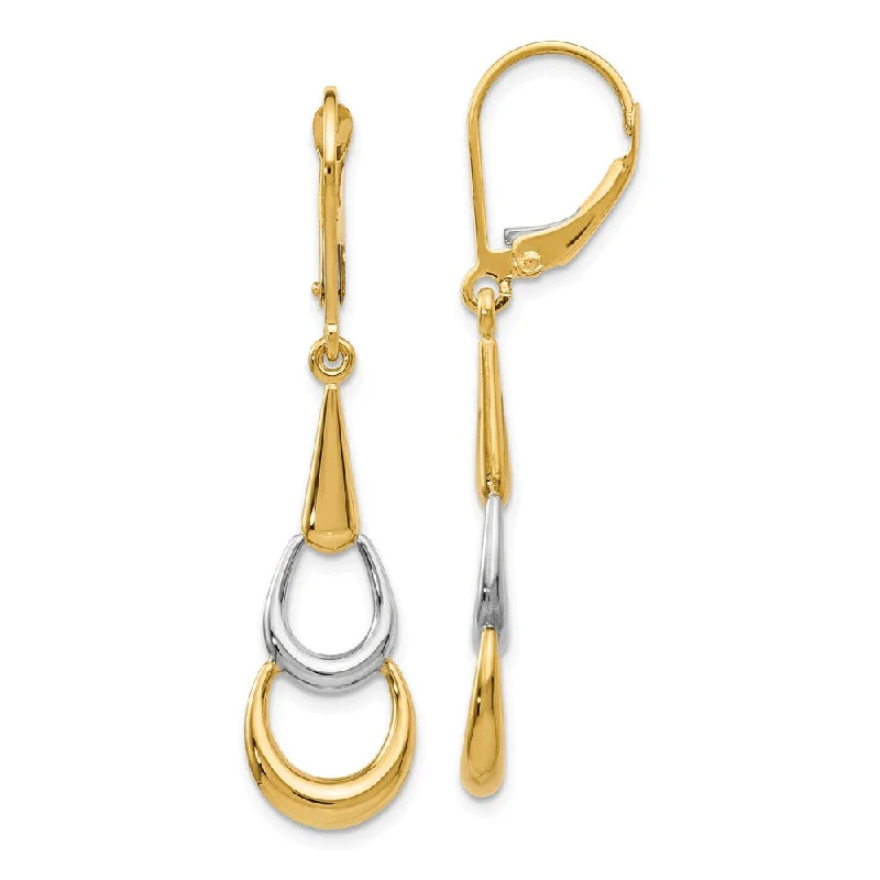 Crystal and Gemstone Earrings-Polished Two Tone Triple Teardrop Dangle Earrings in 14k Gold, 41mm