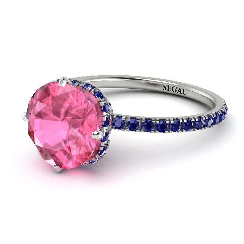 High-End Diamond Rings-Double Hidden Halo Pink Moissanite Engagement Ring - Angelina No. 815