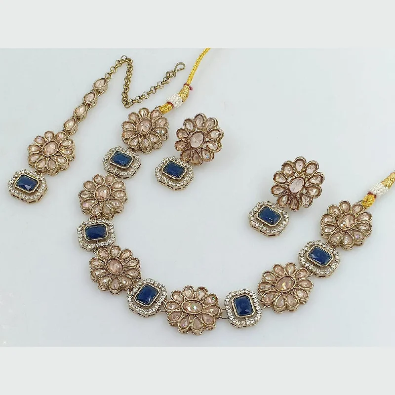 Luxurious Silver Necklaces-Rani Sati Jewels Gold Plated Reverse AD Necklace Set