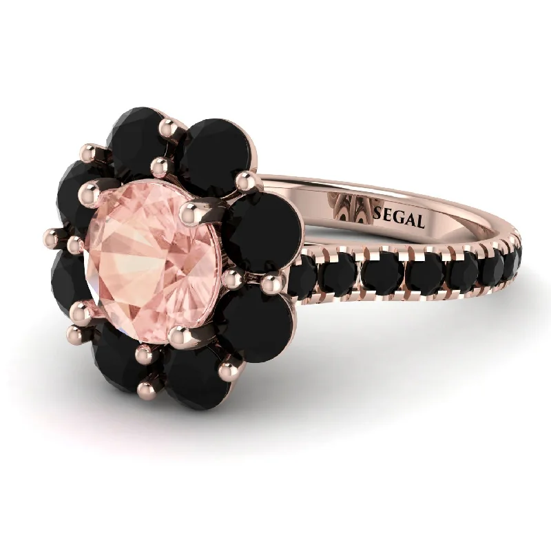 Custom Gemstone Rings-Glamorous Morganite Halo Engagement Ring - Amaya No. 908