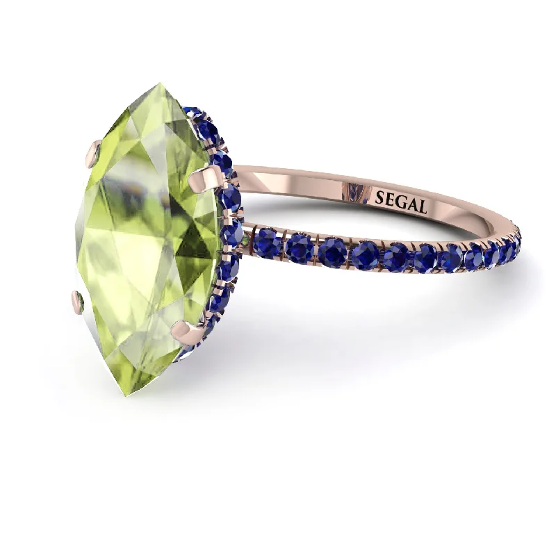 Elegant Silver Wedding Bands-Hidden Halo Marquise Peridot Engagement Ring - Journey No. 714