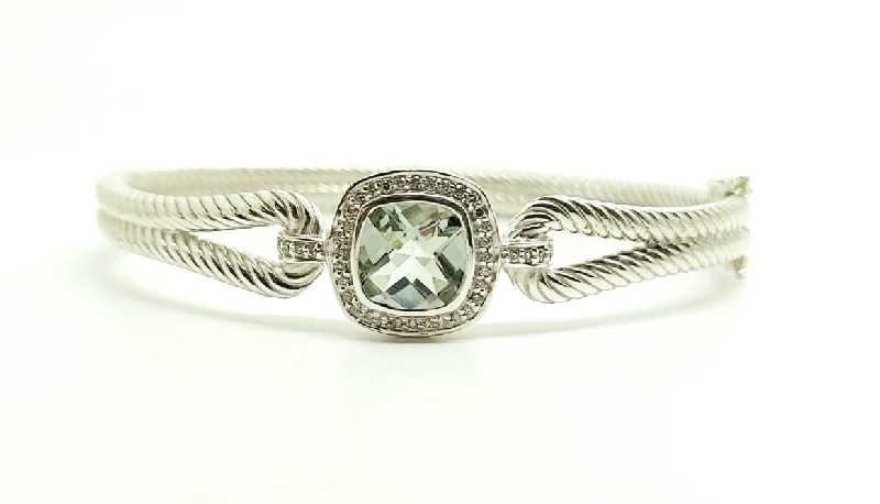 Designer Bangles-Two-Row Bangle Green Amethyst with Diamonds(92.5 s. silver)