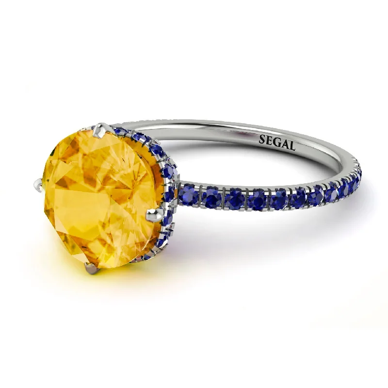 Fashionable Wedding Ring Sets-Double Hidden Halo Citrine Engagement Ring - Angelina No. 615