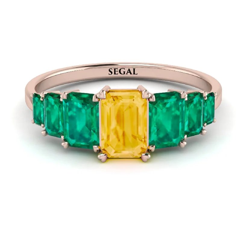 Bridal Engagement Rings-Emerald Cut Citrine Geometrical Ring - Briella No. 605