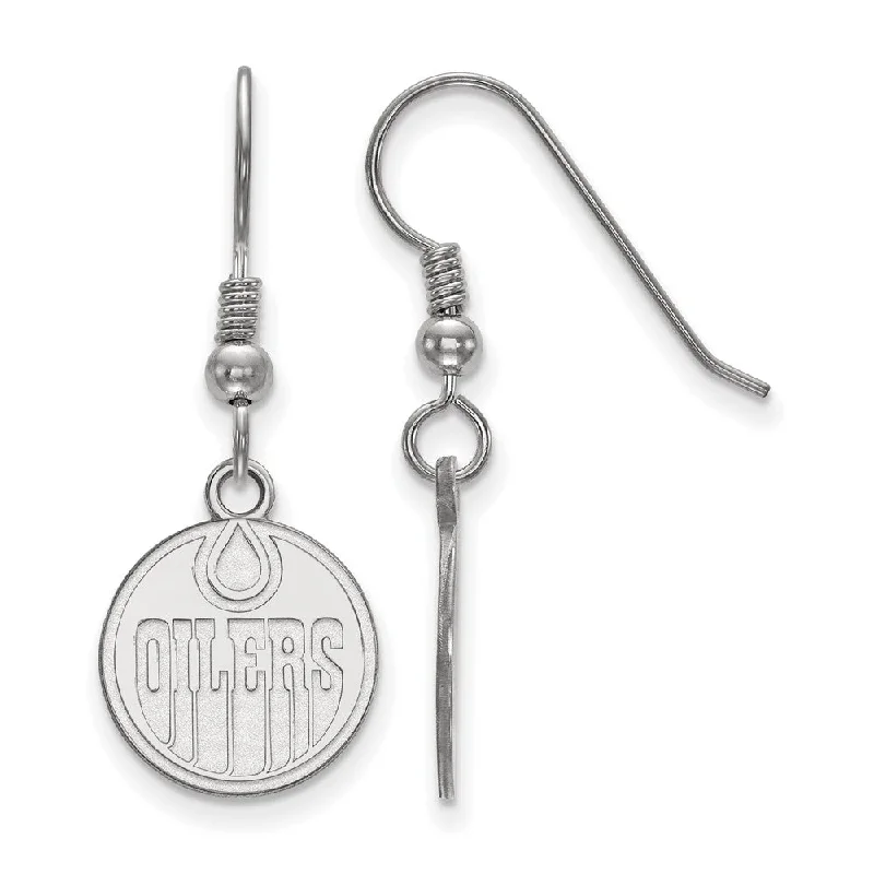 Sterling Silver Earrings-Sterling Silver NHL Edmonton Oilers Small Dangle Earrings