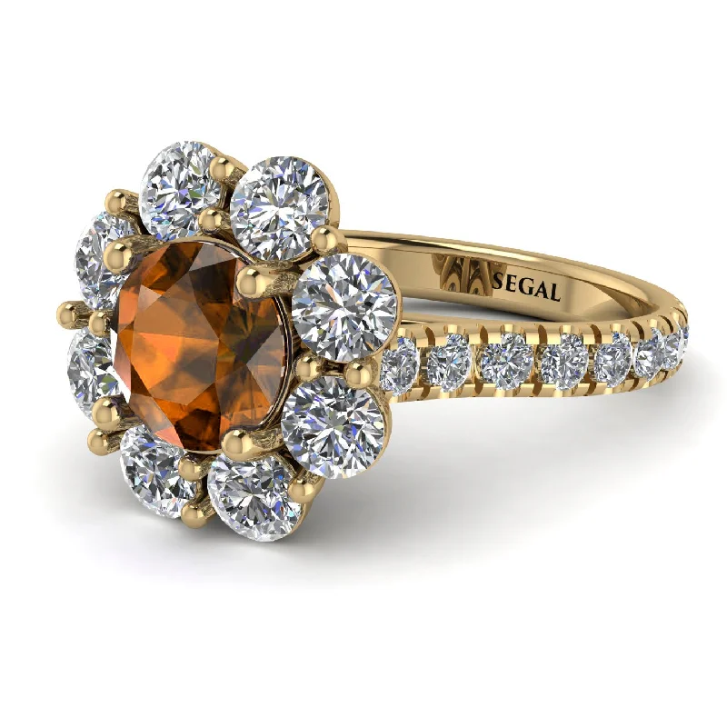 Classic Gemstone Rings-Glamorous Brown Diamond Halo Engagement Ring - Amaya No. 1101