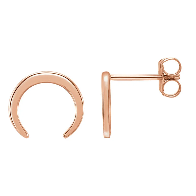 Stylish Stud Earrings for Women-10mm x 9mm (3/8 Inch) 14k Rose Gold Small Crescent Post Earrings