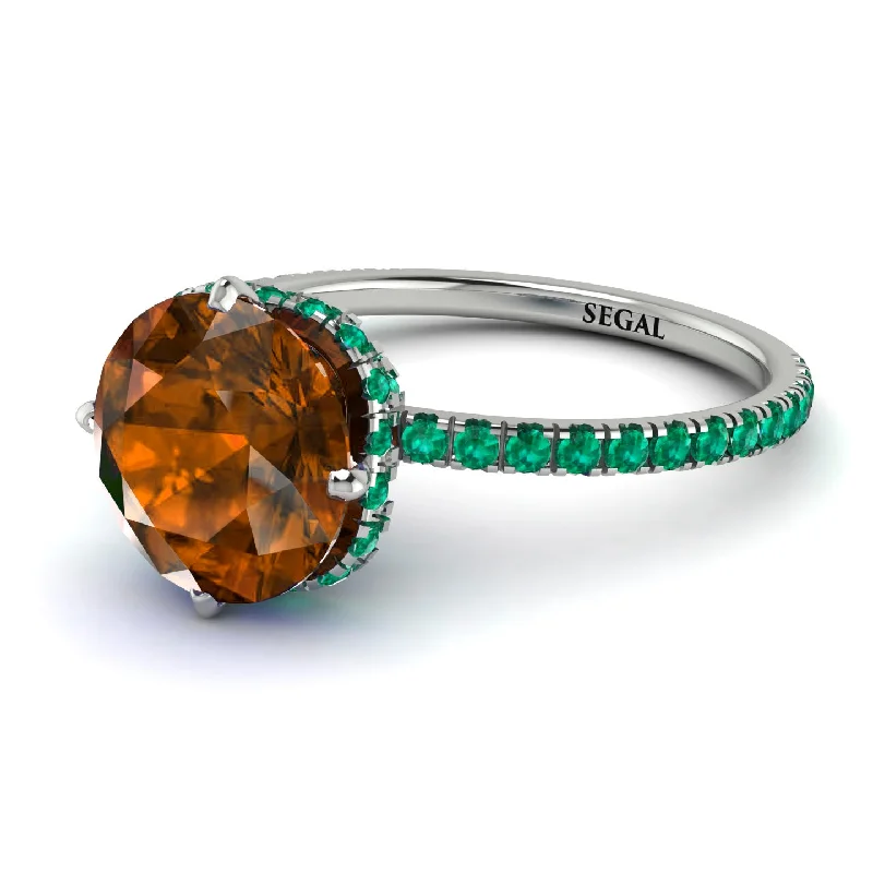 Colorful Wedding Rings-Double Hidden Halo Brown Diamond Engagement Ring - Angelina No. 1106