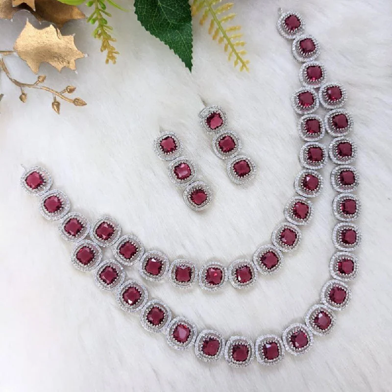 Handcrafted Gemstone Necklaces-Aamrapali Silver Plated AD Necklace Set