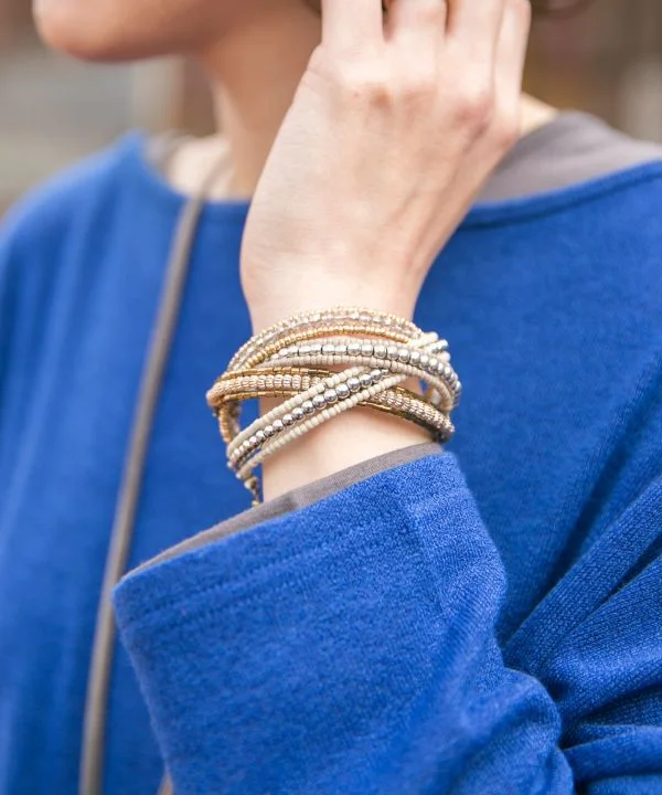 Handcrafted Gemstone Bangles-Beaded Cross Bangle