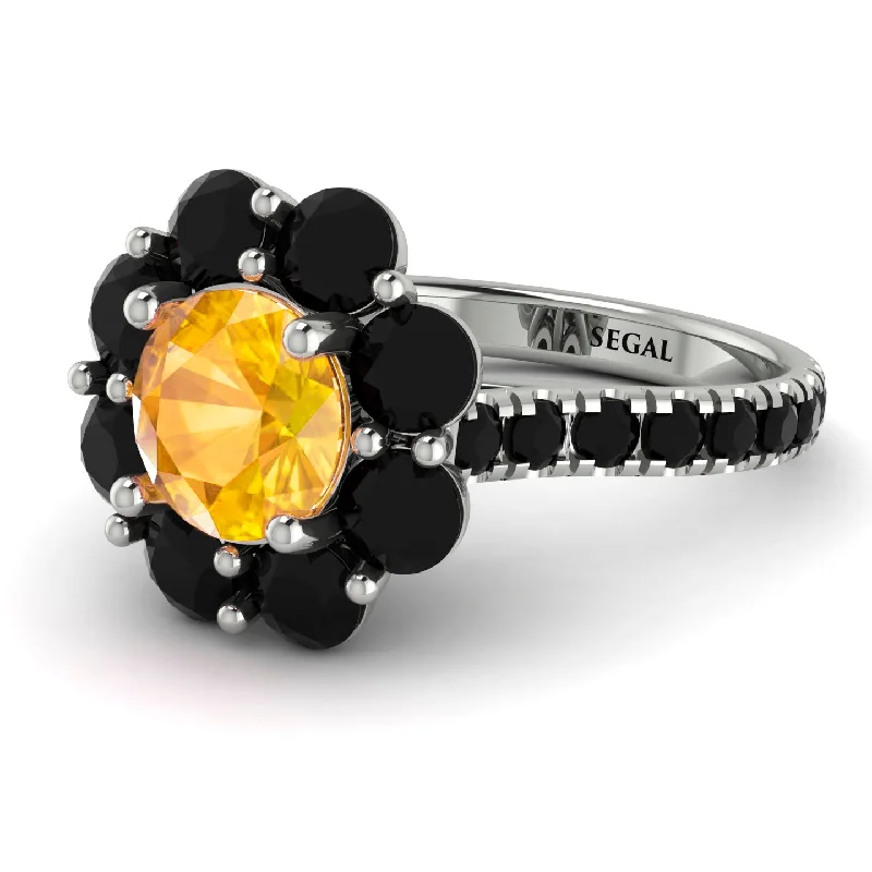 High-End Wedding Bands-Glamorous Yellow Diamond Halo Engagement Ring - Amaya No. 1009