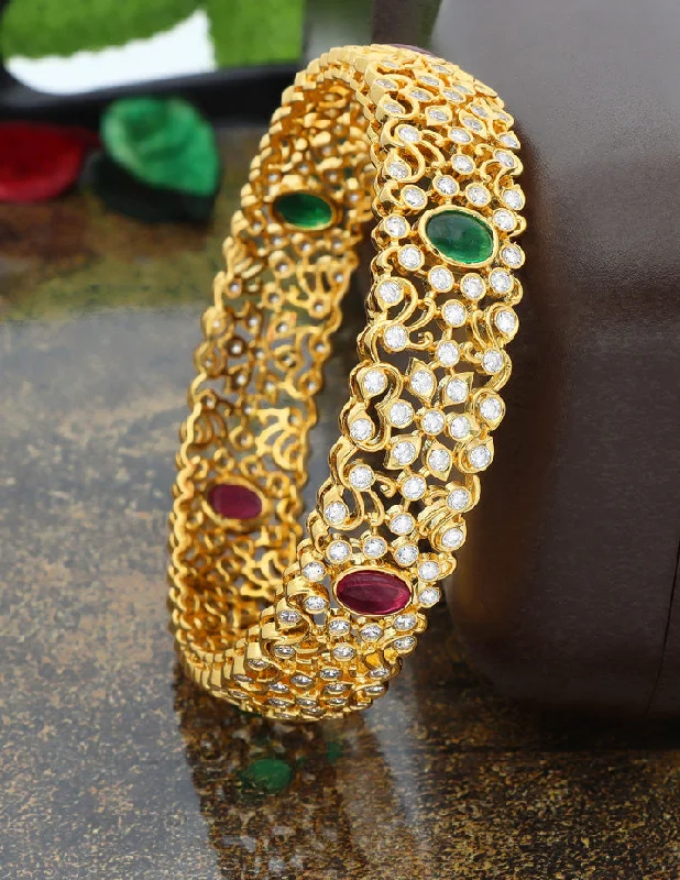 Gold Bangles with Diamonds-Zircon Gold Polish Bangle ZBGL10963