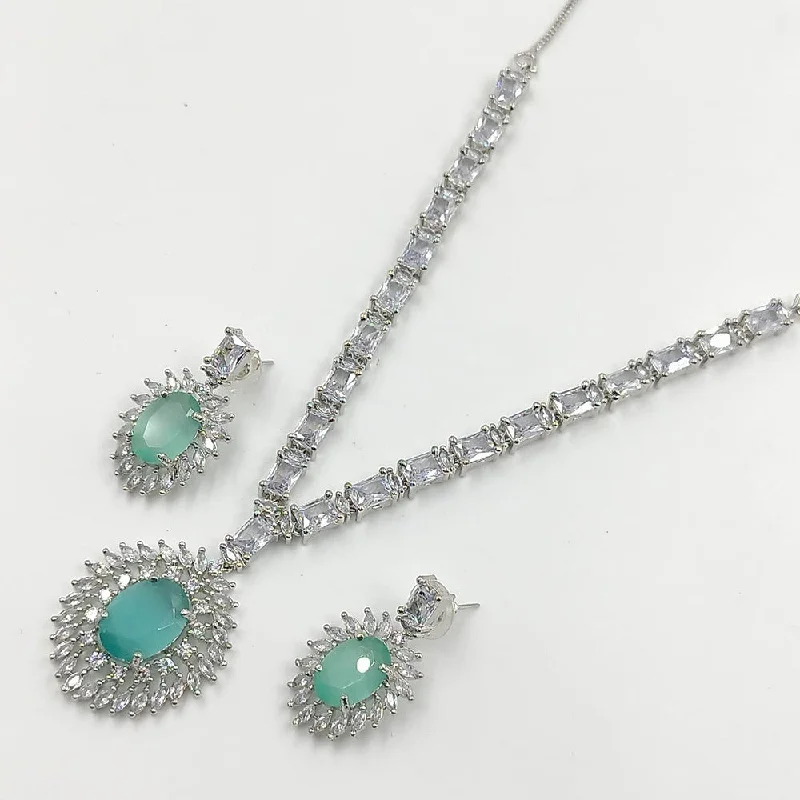 Sterling Silver Necklaces-Akruti Collection Silver Plated AD Necklace Set