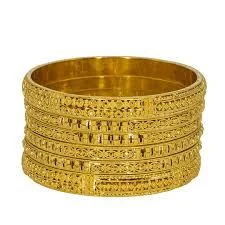 Trendy Stackable Bangles-22K Yellow Gold Bangles Set of 6 W/ Intricate Beaded Filigree, 87.6 gm