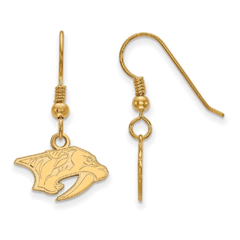 Pearl Drop Earrings-SS 14k Yellow Gold Plated NHL Nashville Predators XS Dangle Earrings