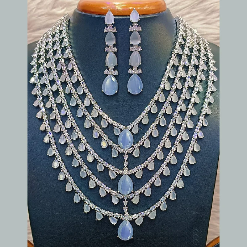 Simple Chain Necklaces-Jain Jewellers Silver Plated  AD Multi Layer Long  Necklace Set