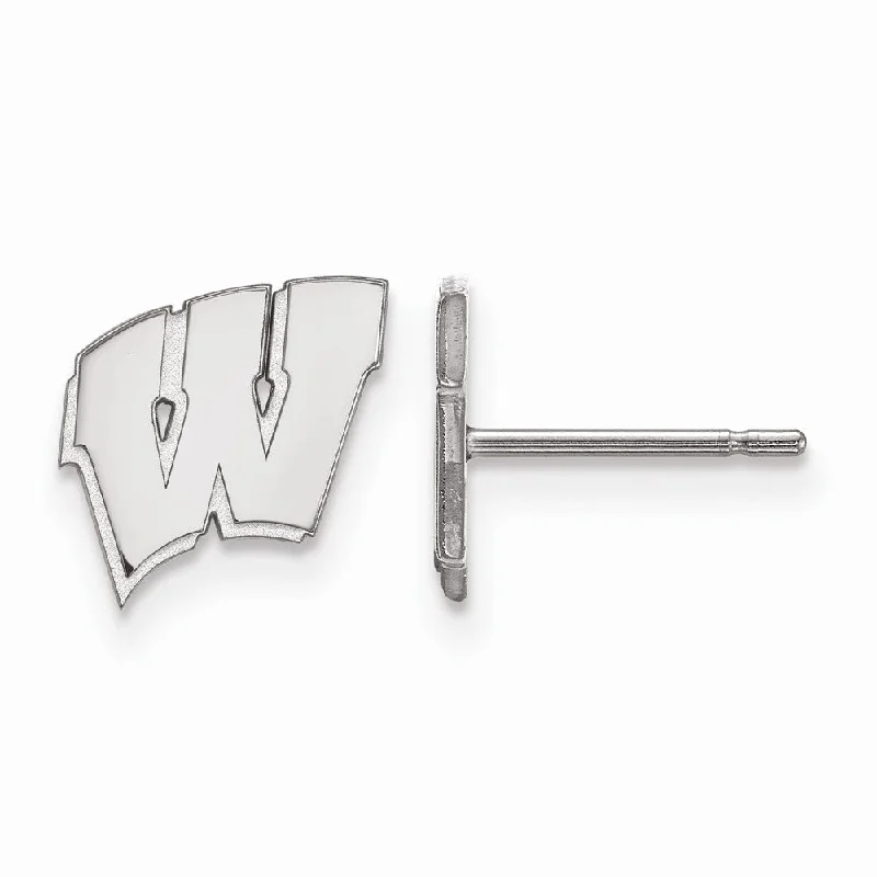 Silver Diamond Earrings-14k White Gold University of Wisconsin XS (Tiny) 'W' Post Earrings