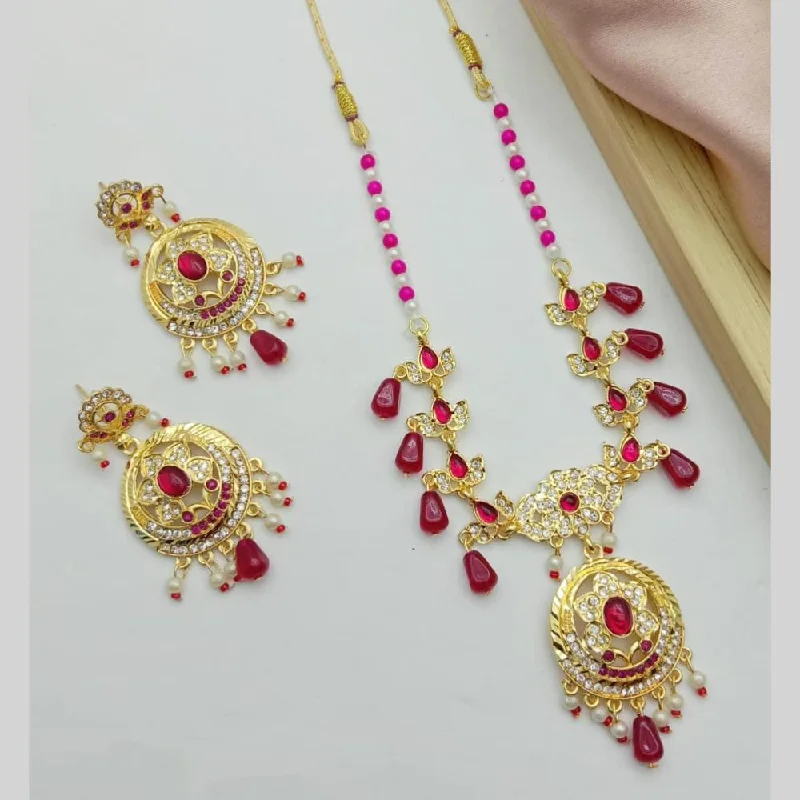 Bohemian Style Necklaces-Trilok Jewel Gold Plated Austrian Stone And Beads Necklace Set