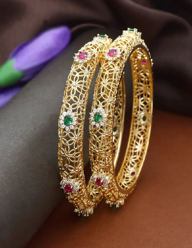 Luxury Gemstone Bangles-Designer Zircon Gold Plated Bangles ZBGL10935