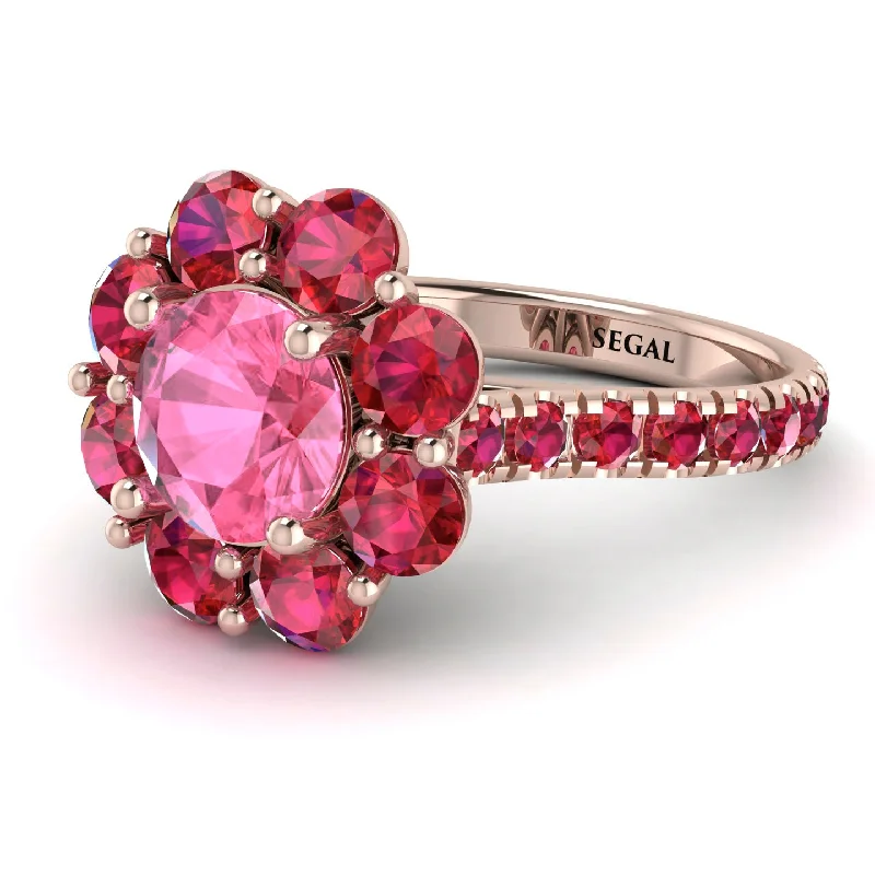 Bold Gemstone Rings-Glamorous Pink Moissanite Halo Engagement Ring - Amaya No. 811