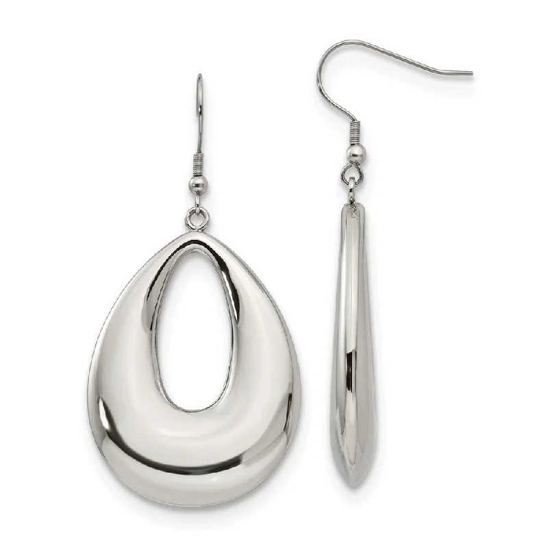 Long Drop Earrings-40mm Puffed Teardrop Dangle Earrings in Stainless Steel